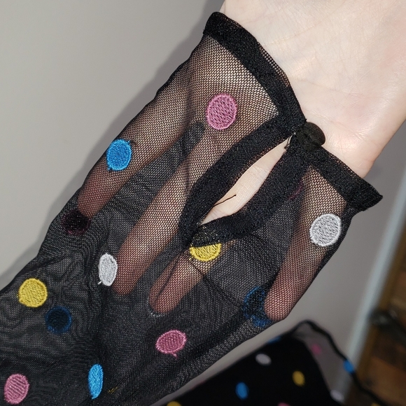 Modcloth Dazzle Do It Dotted Black Mesh Long Sleeve Dress, Size Medium - Picture 4 of 9